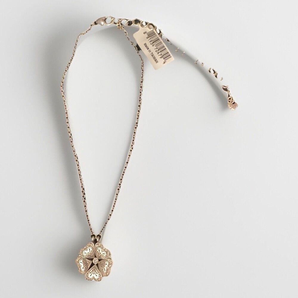 NWT Brighton Silver Blooming Heart Magnetic Convertible Crystal Pendant Necklace